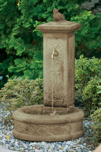 Springtime Spigot Garden Fountain leaf pedestal fraught with flowers